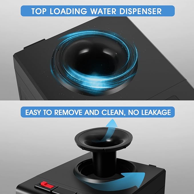 Top Loading Water Cooler Dispenser, 5 Gallon Hot & Cold Water Cooler with Freezer Cabinet, Water Dispenser with Child Safety Lock for Home Office, Apartment, Dorm, Gym