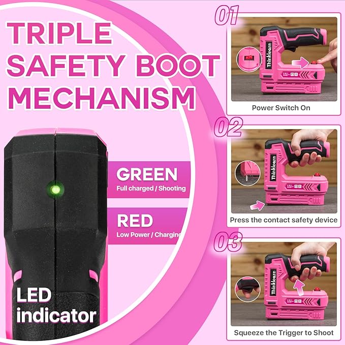 Pink Electric Staple Gun, 7PCS 2 in 1 Cordless Stapler Nail Gun Set with 2500pcs Staples Nails, 4V Brad Nailer Tacker for Upholstery, Wood, Carpentry, Crafts, DIY, Brad Nailer Kit with USB Charger