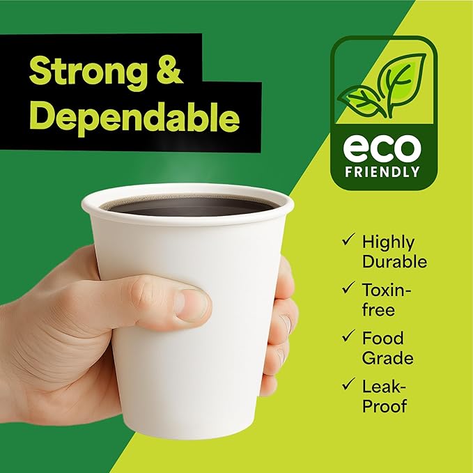 EconoHome 10 oz 500 Pack Disposable Coffee Paper Cups - Paper Cups for Hot and Cold Drinks, Tea, Water, and Juice