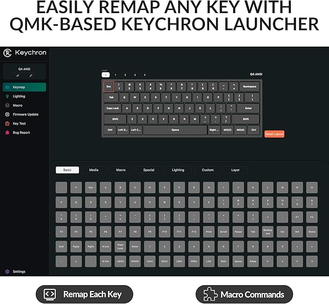 Keychron Q4 Wired Custom Mechanical Keyboard, 60% Layout QMK/VIA Programmable Macro with Hot-swappable Gateron G Pro Red Switch Double Gasket Compatible with Mac Windows Linux (Gray)