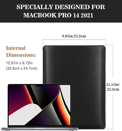 Moko Laptop Sleeve Compatible with New MacBook Pro 14 Inch M3/M2/M1 2023/2022/2021, Slim Stylish Laptop Bag Made of PU Leather, Fliz Sleeve Case, Carry Bag for 14 Inch MacBook, Black