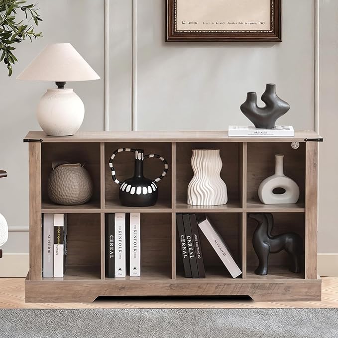8 Cube Storage Organizer with LED Lights, Wooden Bookcase with Storage, Modern Cube Shelf for Living Room, Bedroom, Home Office - Grey