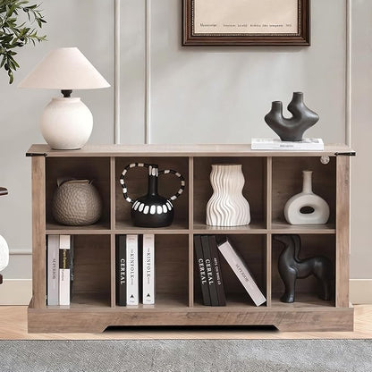 8 Cube Storage Organizer with LED Lights, Wooden Bookcase with Storage, Modern Cube Shelf for Living Room, Bedroom, Home Office - Grey