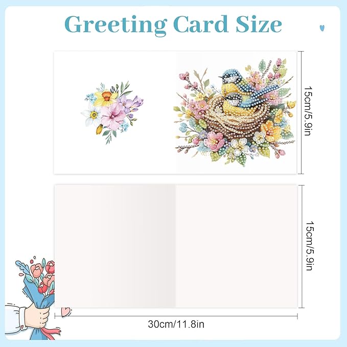 jinglinhh 12pcs Diamond Art Painting Bluebird Flowers Greeting Cards with Envelopes, DIY Card Making Kits for Adults, Diamond Art Christmas Cards for Birthday Holiday Postcards Craft Gifts