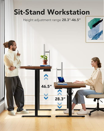HUANUO 71 x 30 inch Electric Standing Desk, Powerful Brushless Motor Large Height Adjustable Table, 4 Memory Preset Sit Stand Up Desk, Home Office Computer Table with Thick T-Shaped Frame, Vintage