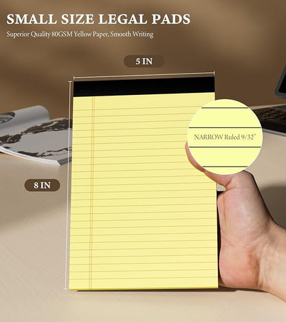 Small Legal Pads 5x8 Notepad, 6 Pack Note Pads 5x8 College Ruled Writing Pads Yellow Legal Note Pads for Work, Micro Perforated Lined Paper 5 x 8 Note Pads 30 Sheets/Pad College Ruled Pads of Paper