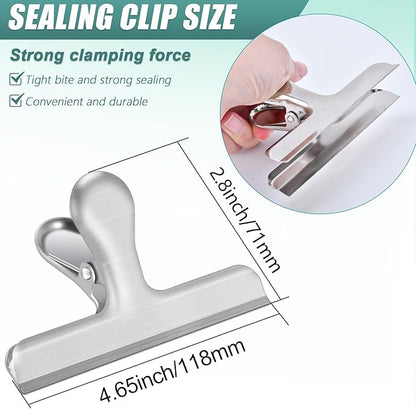 Bag Clips, 10 Pack Stainless Steel Chip Clips for Food, 4.7'' Extra Large Food Clip Heavy Duty Snack Clamp Clip for Office Kitchen Home, Silver