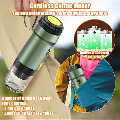 Portable Espresso Machine, 3-in-1 Self-Heating Portable Coffee Maker for Travel with Rechargeable Battery, Cordless Electric Mini Espresso Maker for RV Hiking Camping Office (Green)