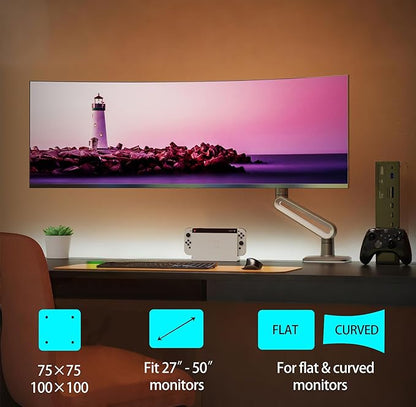 Gaming Arm for Flat/Ultrawide/Curved Monitors 27 to 50 inch, Heavy Duty Monitor Stand Load up to 18 kg, VESA 75/100 mm Monitor Mount A6