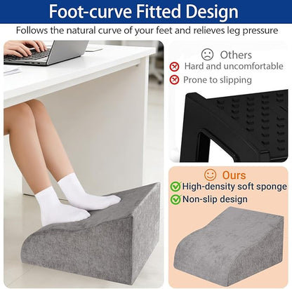 Foot Rest for Under Desk at Work, Ergonomic Under Desk Footrest with Washable Cover for Office, Home & Gaming Leg Elevation Pillow Dark Gray