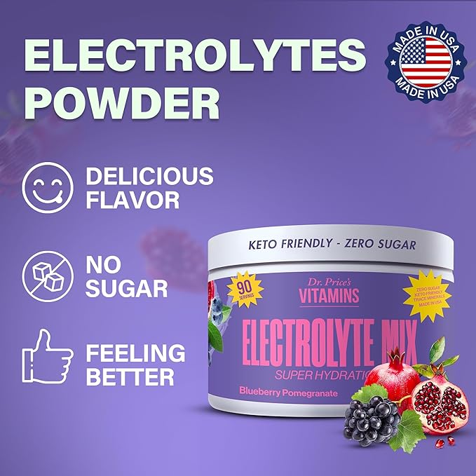 Dr. Price’s Electrolytes Powder Bulk | Blueberry Pomegranate 90 Servings | Sugar Free Hydration Powder with 72+ Trace Minerals | Keto, Vegan, Electrolyte Drink Mix | Doctor-Formulated, Made in USA