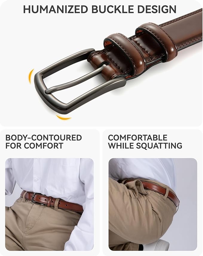 CHAOREN Leather Dress Belt Men 2 Pack - 1 3/8" Mens Belts for Work Business Casual Jeans