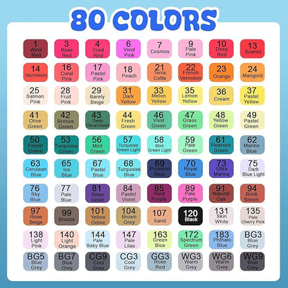 80 Colors Alcohol Markers, Dual Tip Permanent Art Markers with Black Suitcase, For Adults Coloring, Sketching, Card Making and DIY Patinting