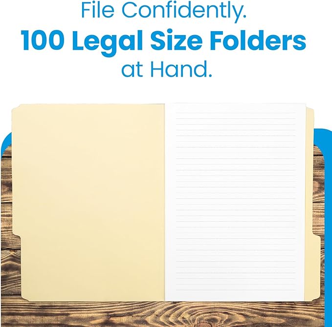 Pendaflex Manila Legal Size File Folders - 1/3-Cut Tabs in Left, Center, Right Positions for Easy Labeling - Manila Folders Ideal for Office, Home Office & Filing Cabinets, 100 Folders (Pack of 1)