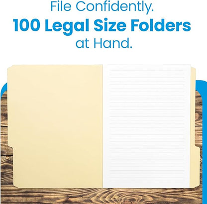 Pendaflex Manila Legal Size File Folders - 1/3-Cut Tabs in Left, Center, Right Positions for Easy Labeling - Manila Folders Ideal for Office, Home Office & Filing Cabinets, 100 Folders (Pack of 1)