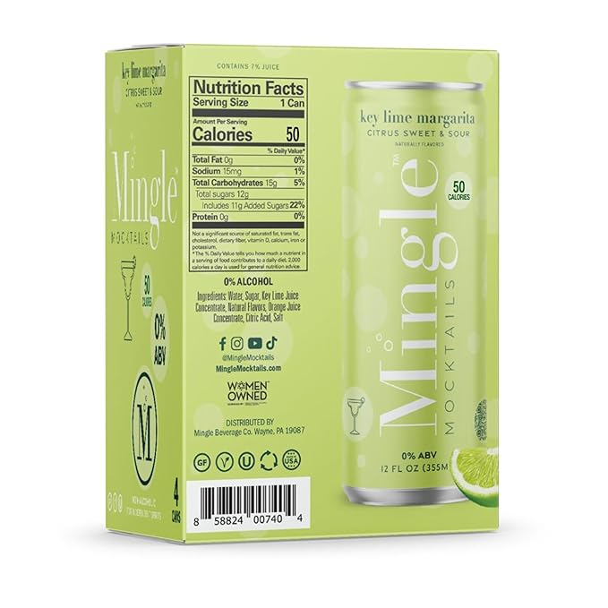 Mingle Mocktails - Blackberry Hibiscus Bellini, Cranberry Cosmo, Key Lime Margarita, Blood Orange Elderflower Mimosa, Cucumber Melon Mojito, Sparkling Raspberry Rose, Variety Pack, Premium Non Alcoholic Cocktails,12 FL OZ Cans (24 Pack Cans)