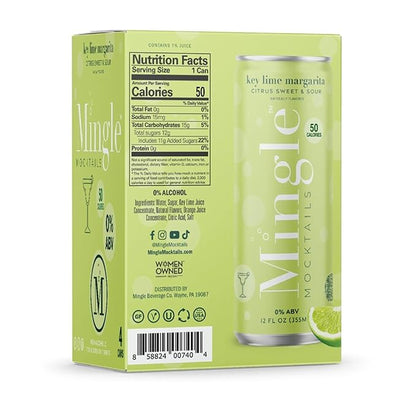 Mingle Mocktails - Blackberry Hibiscus Bellini, Cranberry Cosmo, Key Lime Margarita, Blood Orange Elderflower Mimosa, Cucumber Melon Mojito, Sparkling Raspberry Rose, Variety Pack, Premium Non Alcoholic Cocktails,12 FL OZ Cans (24 Pack Cans)
