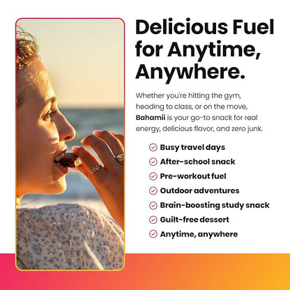 Bahamii Snack Bars, Made with Dates & Nuts, Healthy Snacks, Gluten Free, Good Source of Fiber, Only 7 Ingredients, For Kids & Adults, No Artificial Sweeteners, Dairy Free, 12 Pack, Honey Cinnamon