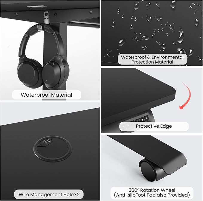 Electric Standing Desk 70 x 27 Inches Adjustable Height Sit Stand Up Desk for Home Office Computer Workstation Memory Preset with Wheels,Rustic Black