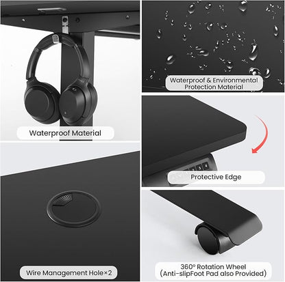 Standing Desk 63 x 24 in Adjustable Height,Electric Stand Up Desk,Curved Sit Stand Home Office Computer Desk with casters, Mouse pad and Headphone Hook(Black)