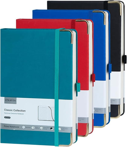 A5 Lined Journal Notebook - 100 GSM Thick Paper, 4 Pack Hardcover Journaling Notebooks for Writing, Work, Travel, School, College Ruled Journals for Women Men, PU Leather Note Books, 5.5”x8.3”