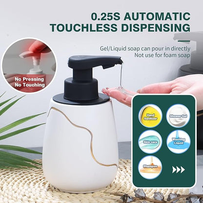 BosilunLife Automatic Soap Dispenser Bathroom - Liquid Hand Free Dispenser Smart Electric Lotion Soap Dispenser Touchless with Waterproof Pump Rechargeable Dish Soap Dispenser Ceramic White, 17oz