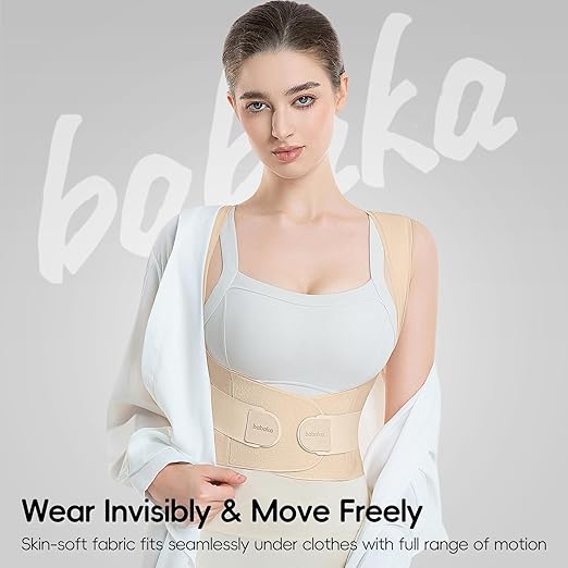 babaka Posture Corrector for Women, Invisible Lightweight Adjustable Back Brace for Upper and Lower Back Pain Relief, Hunchback, Hump, Scoliosis, Thoracic, Spine Corrector Under Clothes (Beige, Medium, Waist: 29''-35'')