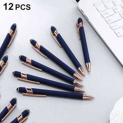 Tenare 12 Pieces 2 in 1 Stylus Metal Ballpoint Pen with Stylus Tip, 1.0 mm Black Ink Ballpoint Pen for Touch Screens(Cyan and Rose Gold)