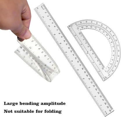 2 Packs 12 Inch Plastic Ruler and 6 Inch Plastic Protractor Set Clear Math Geometry Set Classroom Set Angle Detector School Supplies Classroom Ruler Home Office Drawings (Transparent)