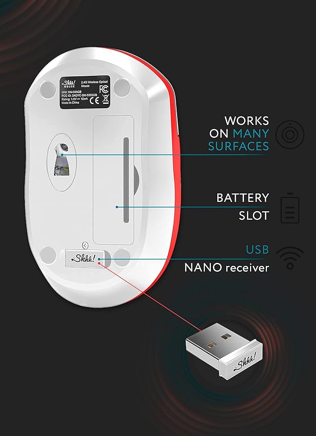 – Wireless Silent Optical Mouse with USB Receiver and Batteries – Cordless, Portable, Quiet Click Mouse for PC, Laptop, Chromebook, Computer
