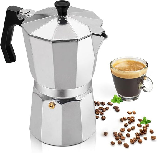 Aluminum 6 Cup 300ml Moka Pot Express Coffee Maker Stovetop Espresso Percolator Coffeemaker Italian Classic Style Brewing Greca Cafe Mocha Machine for Cafeteras Lover Camping Travel and Home Use 10oz