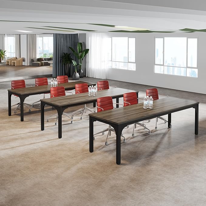 13FT Conference Table, Super Sturdy Large Rectangle Meeting Seminar Table for 10-14 Person, Long Business Tables, 2 Pcs Grey