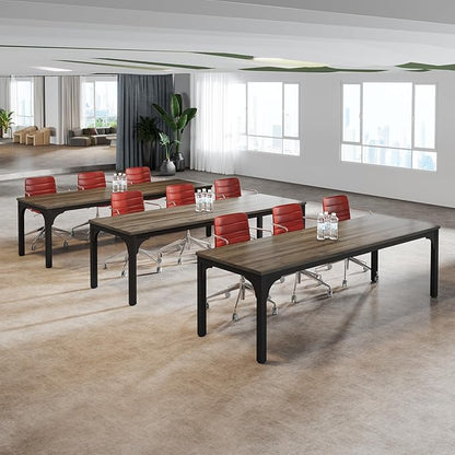 6.56 FT Conference Table Set of 3, Super Sturdy Large Rectangle Meeting Seminar Table for 18-24 Person, Long Business Tables, 3 Pcs Brown