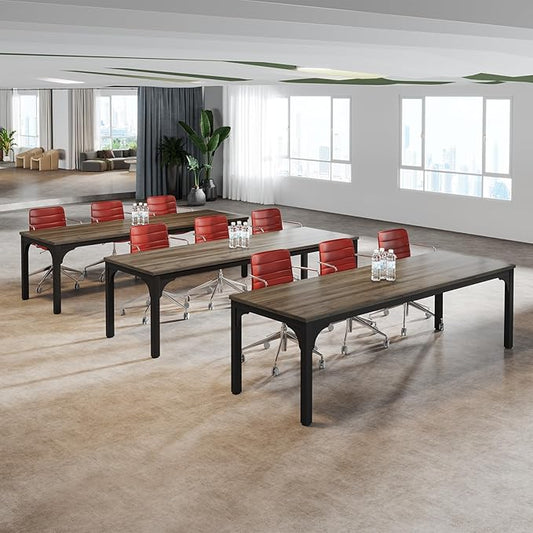 6.56 FT Conference Table Set of 3, Super Sturdy Large Rectangle Meeting Seminar Table for 18-24 Person, Long Business Tables, 3 Pcs Brown