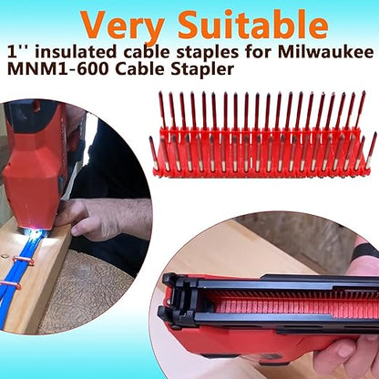 1" Insulated Cable Staples MNM1-600 fit Milwauke Cable Stapler Gun M12 2448-20 for to Wood Surfaces - Fit Milwauke Staples 600 per Box (Cable Staples-600)