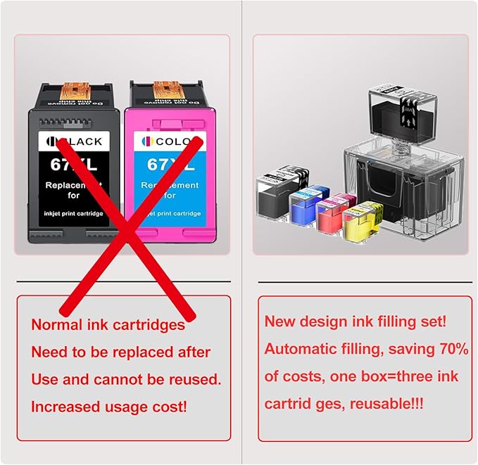 67XL Ink Refill Black/Color Combo Pack for HP Ink 67 67XL for DeskJet 2755e 2855e 4155e 2700 2800e 4255e 4100e Envy 6055e 6000 6555e 6455e Printer(3 Black 2 Cyan 2 Magenta 2 Yellow, 9 Pack)