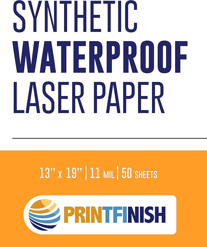 Printfinish Synthetic Laser Paper | 13x19 Weatherproof Copy Paper | 305mm x 457mm 11 Mil Tear Resistant Printer Paper | Superior Laser Image Quality | Ideal for Full-Colour Prints (Box of 50)
