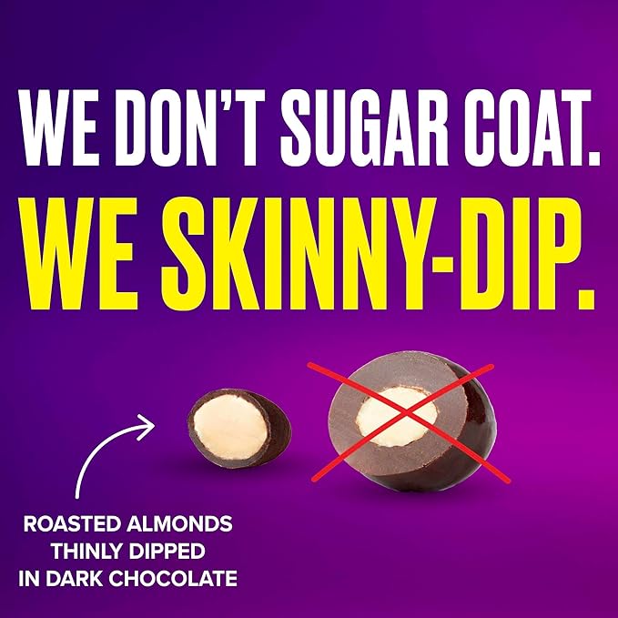 SkinnyDipped Super Dark Chocolate + Sea Salt Almonds, Vegan, Healthy Snack, Plant Protein, Gluten Free, 3.5 oz Resealable Bags, Pack of 1