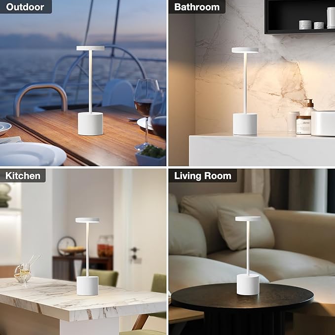 Kakanuo Cordless Lamp, Rechargeable Lamp, Touch Control, 3 Color Temperature, LED Outdoor Wireless, Battery Operated Lamps, Stepless Dimmable, White