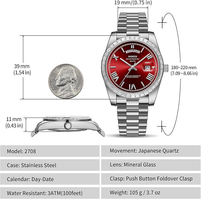 NIBOSI Men's Watches Analog Quartz Diamond Bezel Stainless Steel Dial Rose Gold Silver Watches for Men Waterproof Business Classic Dress Wrist Watch with Day Date