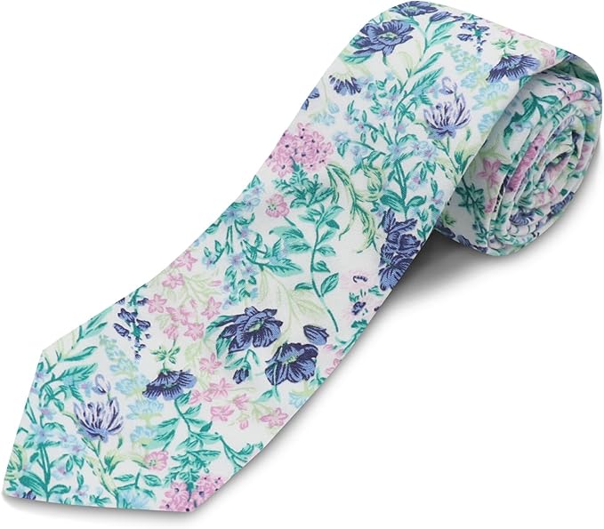 Cotton Floral Ties for Men 2.76" Men's Skinny Tie Linen Flower Printed Neck Tie for Wedding Dating Party