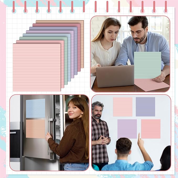 8 Pads Big Sticky Notes 11 x 11 Inch Lined Jumbo Large Sticky Notes for Wall,Giant Strong Power Memo Square Post for Office, 25 Sheets/Pad(Aesthetics Color)