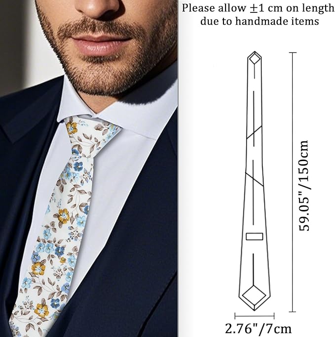 Cotton Floral Ties for Men 2.76" Men's Skinny Tie Linen Flower Printed Neck Tie for Wedding Dating Party