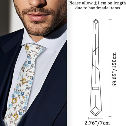 Cotton Floral Ties for Men 2.76" Men's Skinny Tie Linen Flower Printed Neck Tie for Wedding Dating Party