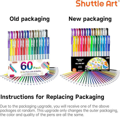 Shuttle Art Gel Pens 60 Pack — Assorted Colors with Ink Refills for Journaling & Drawing