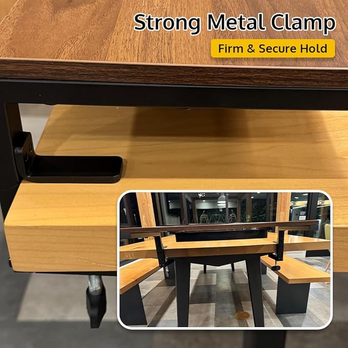 Ergonomic Clamp on Computer Monitor Laptop Riser Stand with Drawer, 21.6 x 9.8 inch - Dark Brown