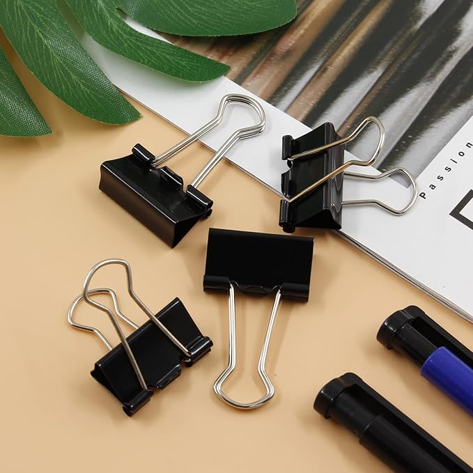 40 Pack Metal Paper Clips, Small, Medium & Large Size - 1 Inch/25mm - Black - Ideal for Office, School and Home
