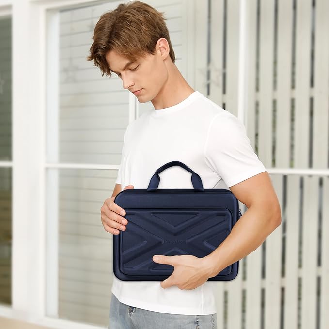 MOSISO 13-13.3 inch Laptop Hard Case, 14 inch Shockproof Waterproof Laptop Case Hard Shell Compatible with MacBook HP Dell, Carrying Sleeve Computer Bag with Sturdy Handle&Front Pocket&Belt, Navy Blue