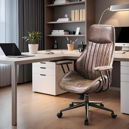 Ergonomic Executive Office Chair with Lumbar Support, Adjustable Height Home Office Desk Chair with Armrests, High Back Padded Headrest Office Chair, Rolling Swivel Computer Gaming Chair,Dark Brown