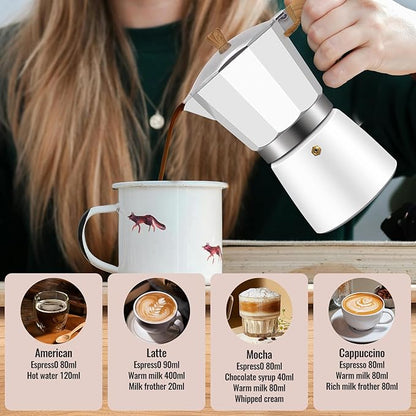 12 Cup Aluminum Moka Pot Classic Stovetop Espresso Coffee Maker 600ml 20oz Coffeemaker Percolator Mocha Express Preferred Cafe Makers for Italian and Cuban Café Brewing White